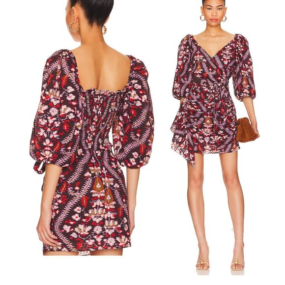 NEW RHODE DARYA WRAP AROUND MINI DRESS IN PLUMERIA CHOCOLATE PRINT SIZE M - Picture 3 of 12